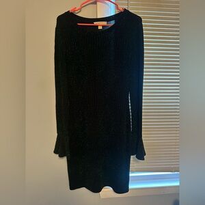 Michael Kors Black Long-Sleeve Sparkle Knit Dress with Fluted Cuffs
